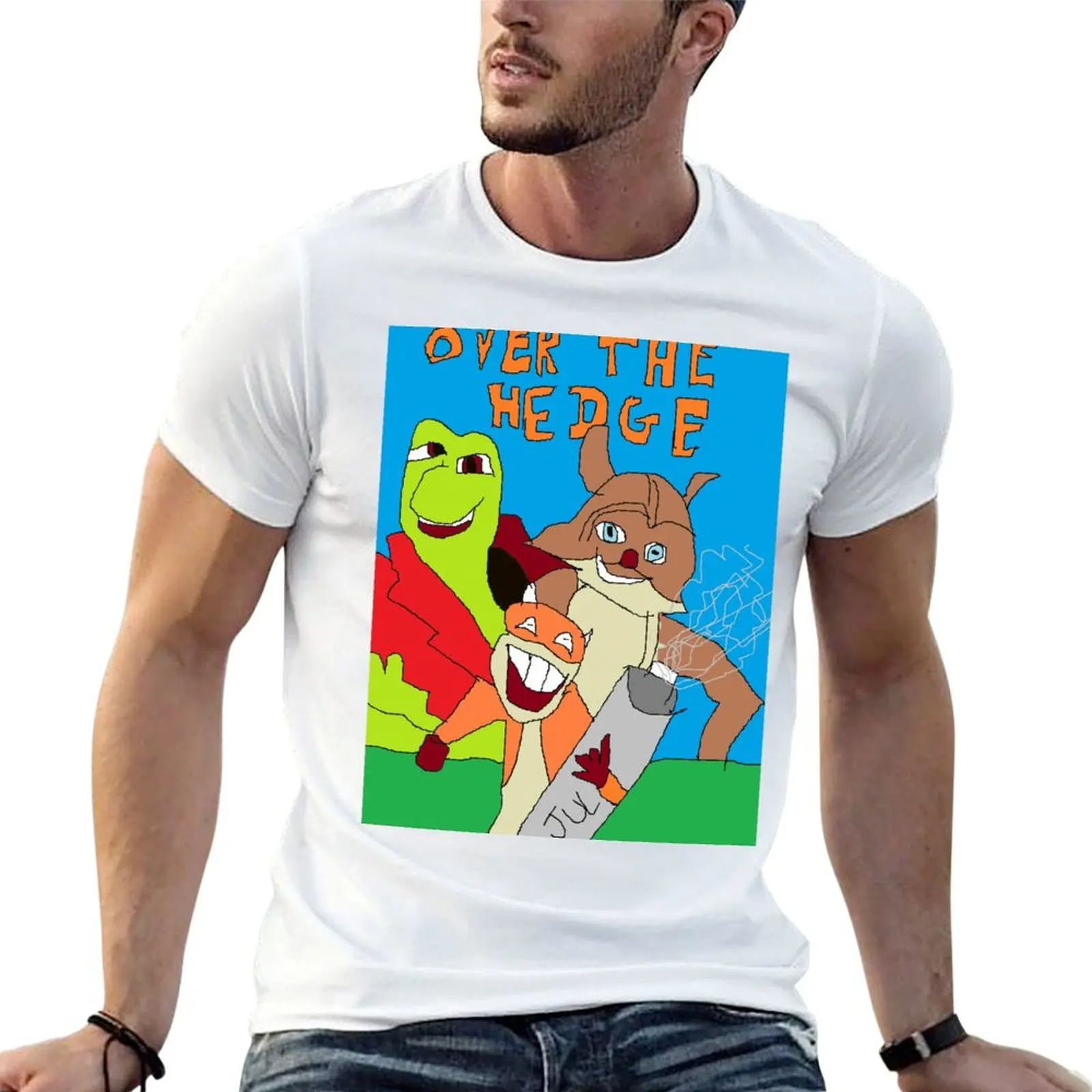 تي شيرت Over The Hedge MS Paint Artwork تي شيرت للرجال تي شيرت جرافيك مضحك للرجال تي شيرت قطني