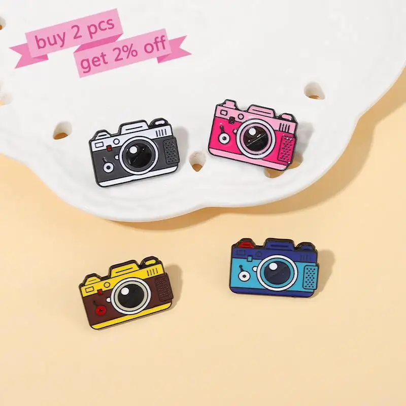 4 Styles Camera Enamel Pins Custom Brooches Lapel Badges Cartoon Travel Outdoors Jewelry Gift for Kids Friends