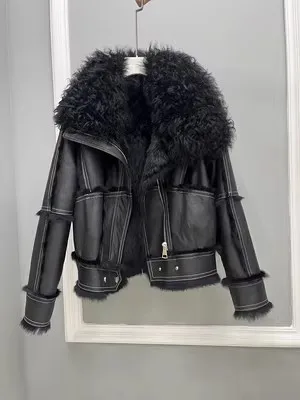 Women\'s Clothing Fur all-in-one motorcycle style beach wool collar foreign style light luxury short coat 016