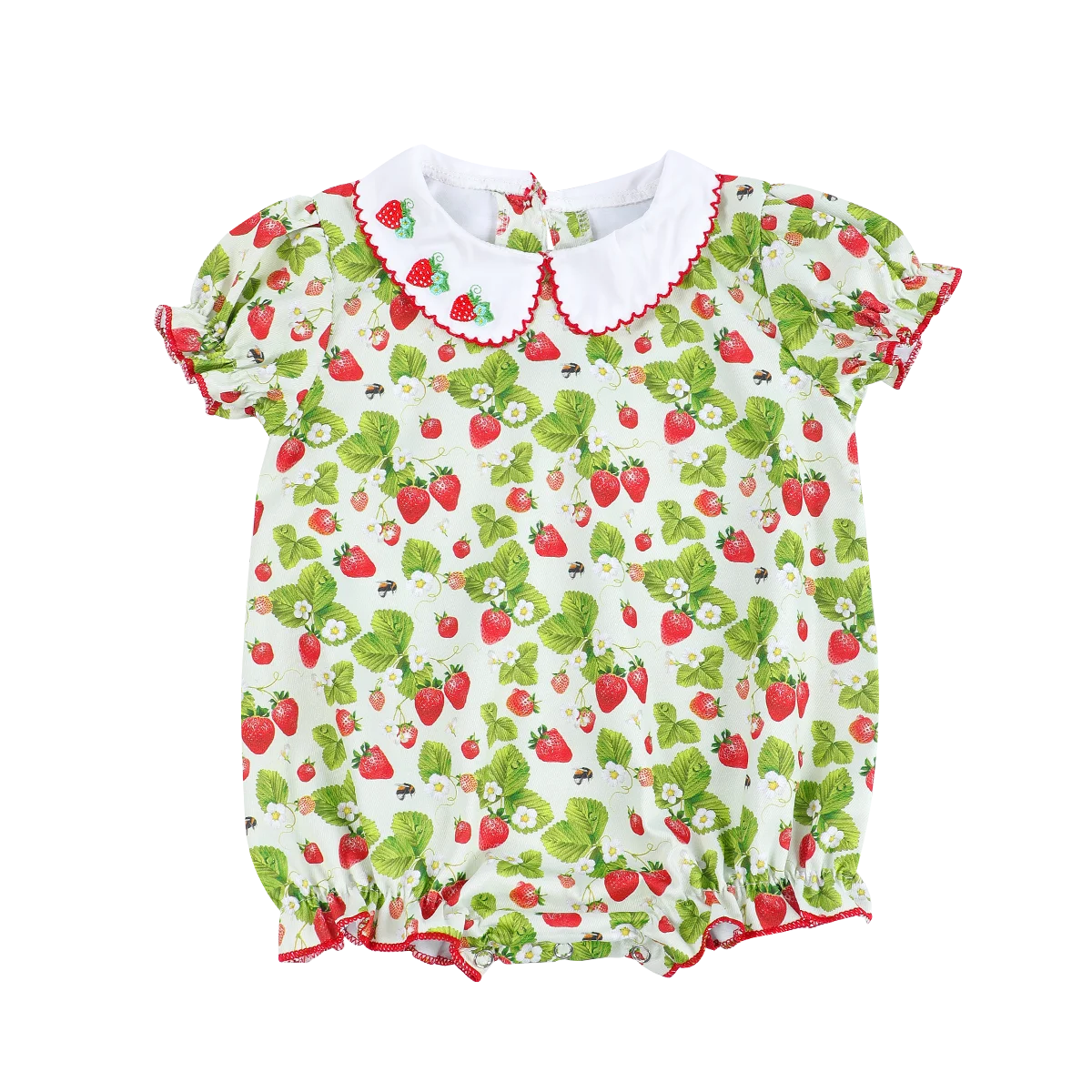 

Strawberry Embroidery Peter Pan Collar Summer Cute Bubble Jumpsuit for Infants Newborn Sleepwear Toddler Baby Girl Romper
