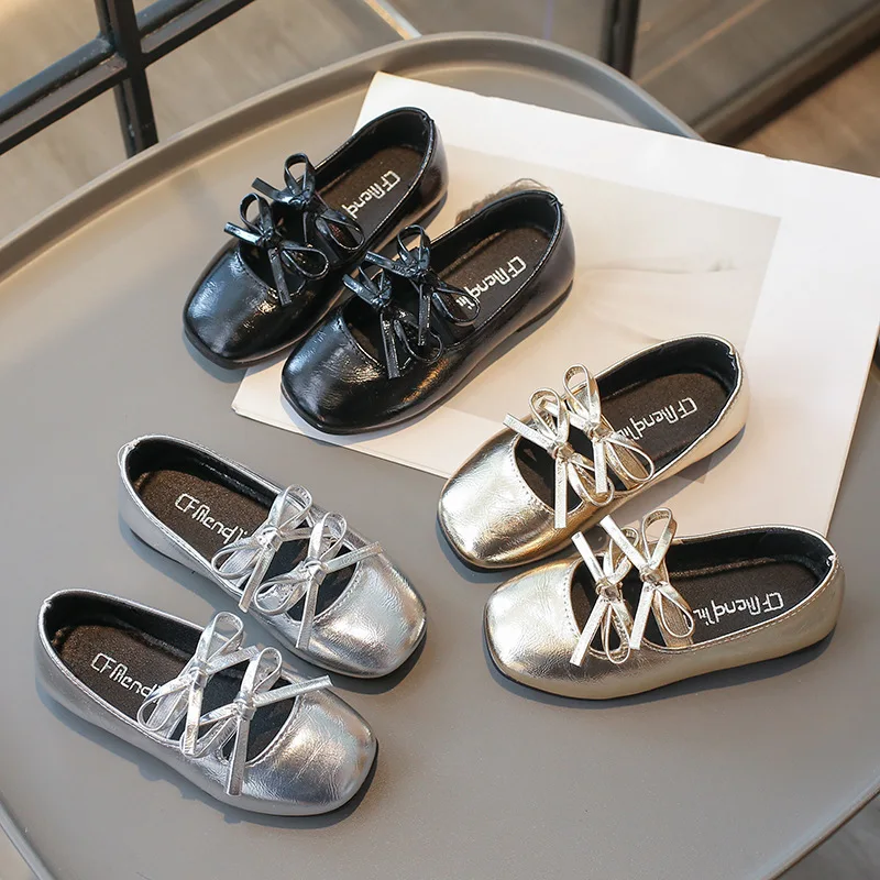 Spring Autumn Girl Bowknot Mary Jane Princess Shoe Children Soft-soled Shallow Lace-up Loafers Kids Casual Campus Moccasins Shoe
