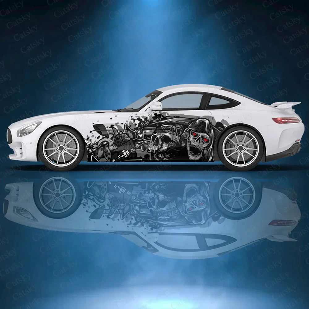 

skull abstract design Car stickers ita car tuning racing vinyl decal wrap side graphics car door sticker side decal sticker