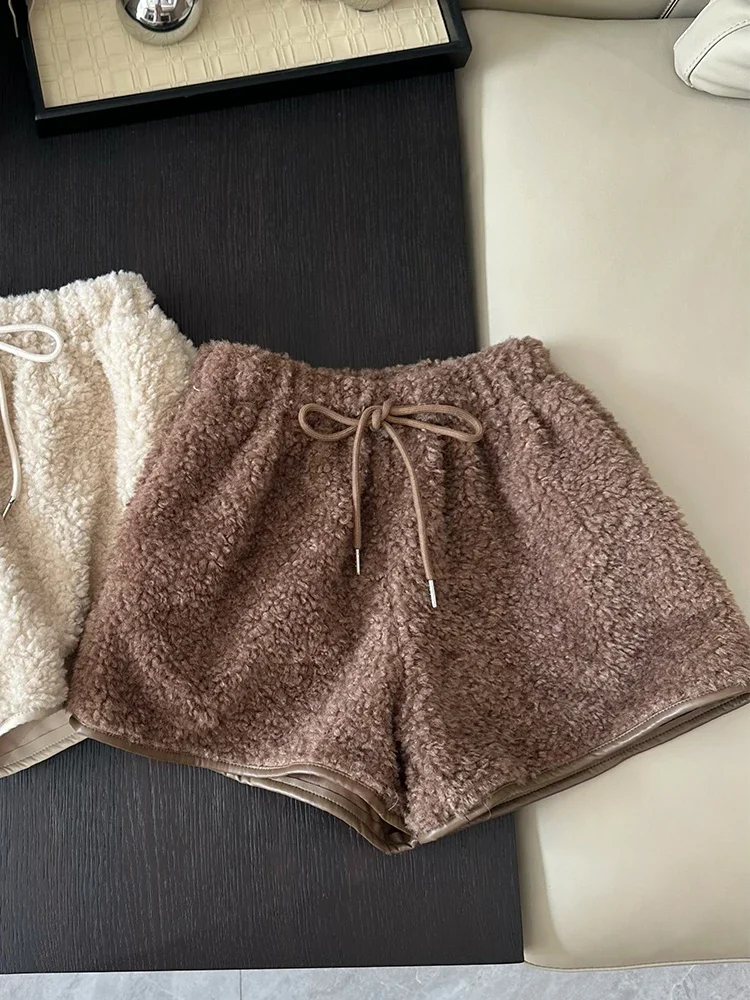 Fall Winter Women Gyaru Drawstring Fluffy Shorts 2000s Kpop Hot Pants Korean Fashion 2000s Aesthetic Vintage Shoujo Cute Core