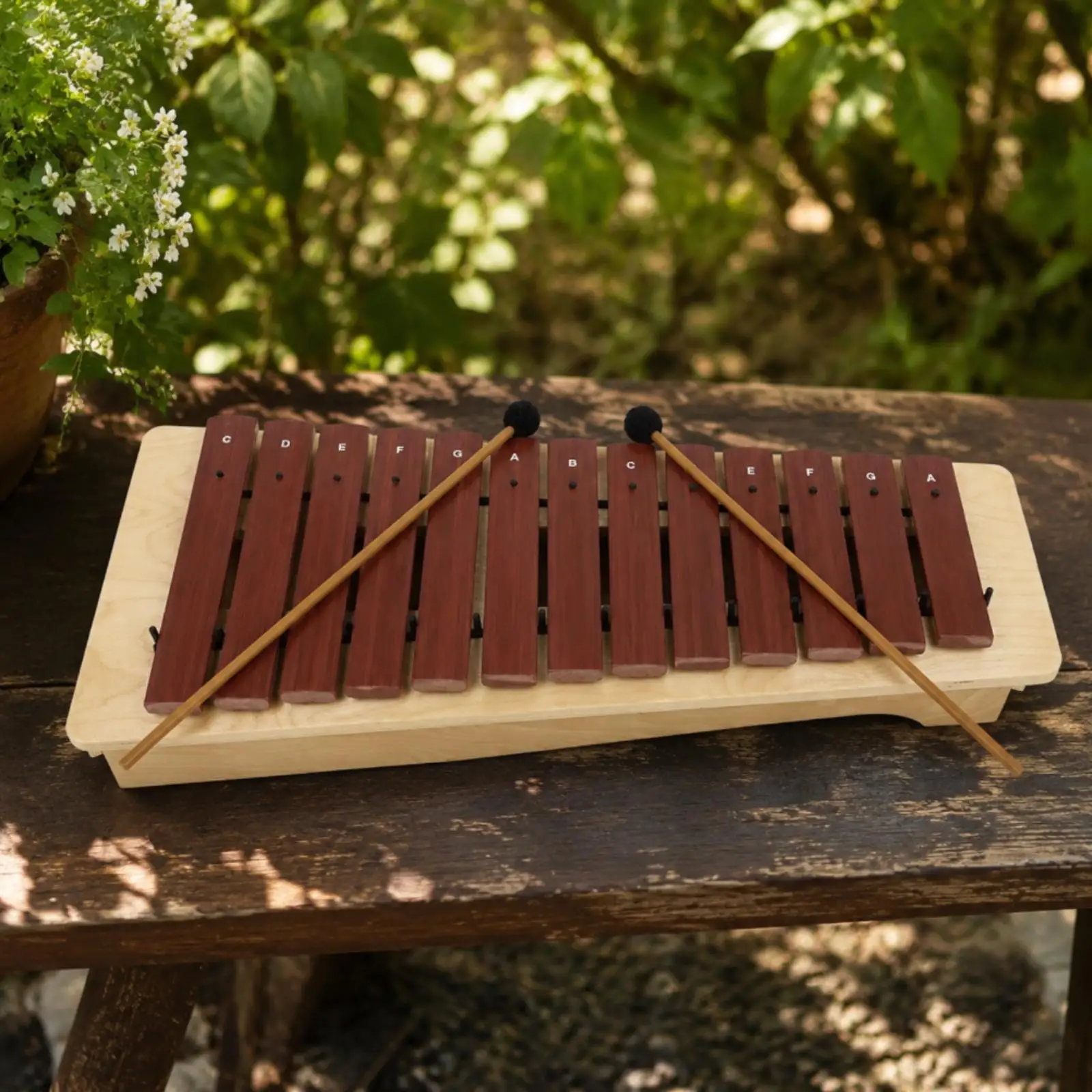 Rectangular-Format Fir Xylophone Wooden Resonating Box Xylophone Detachable Plates Melodic Percussion Instrument for Beginners,