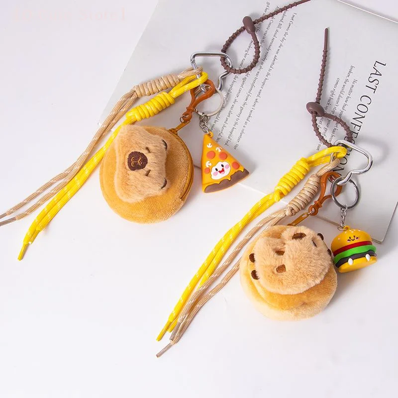 

1 Piece Cute Capibala Plush Coin Purse Burger Pizza Braided Rope Keychain Charm For Handbags Bag Pendant Accessories For Women