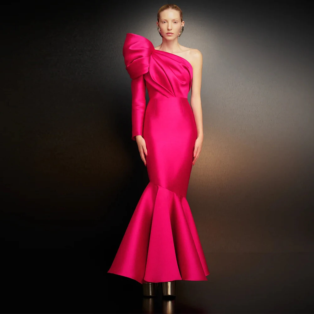 

Fuchsia Special Occasion Dresses Satin Ruched Pleat Formal Evening Mermaid&Trumpet One-shoulder Dress Maxi 2024