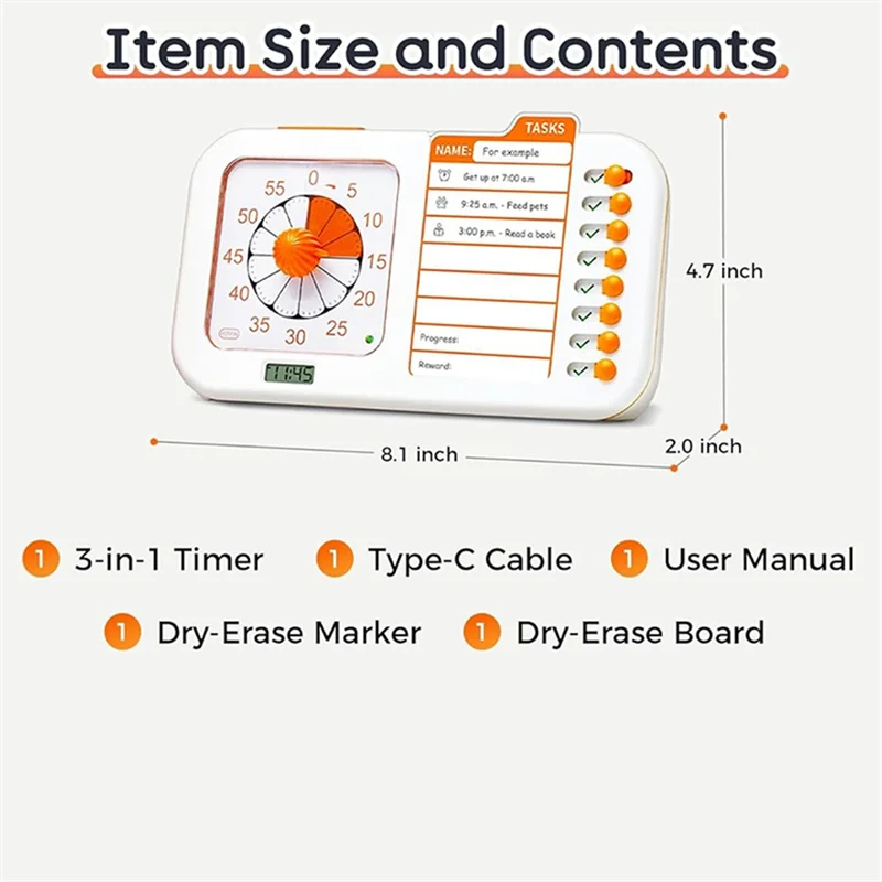 ABMF-3-In-1 Visual ADHD Timer For Kids & Adults With Planning Board, Task Timer, Chore Chart & Visual Schedule Planne