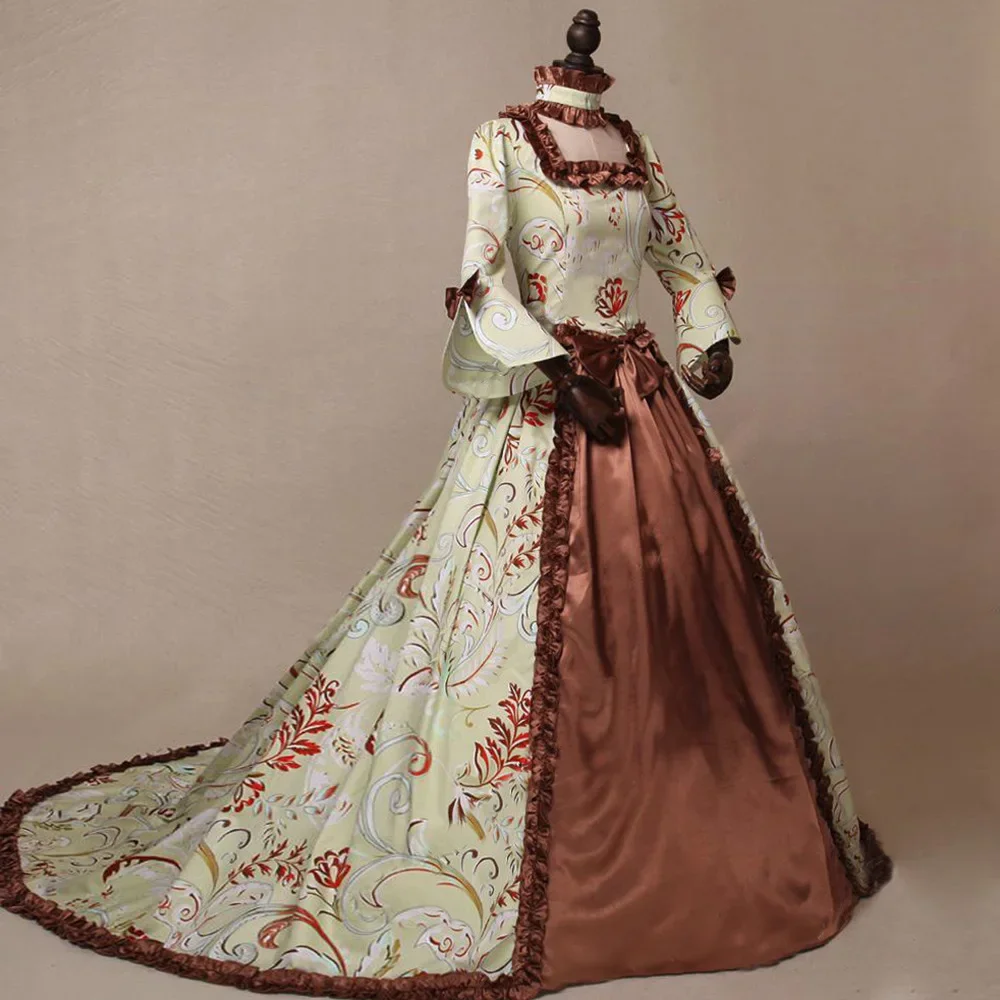 Plus Size Medieval Victorian Party Princess Dress Queen Floor Cos Renaissance Luxury Vintage Printed Gown Robe Dresses For Lady