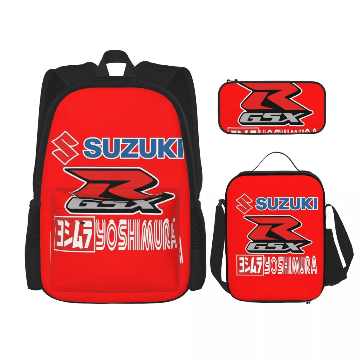 

GSX-R Backpacks Boys Girls Bookbag Students School Bags Cartoon Kids Rucksack Lunch Bag Pen Bag Three-Piece Set