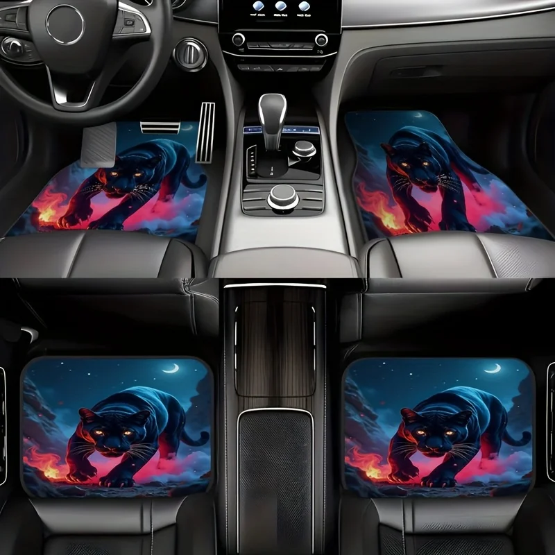 Set Of 4 Universal Car Floor Mats Featuring A Magic Panther Design, Ideal For Protecting Both Front And Rear Seats In Any Vehicl