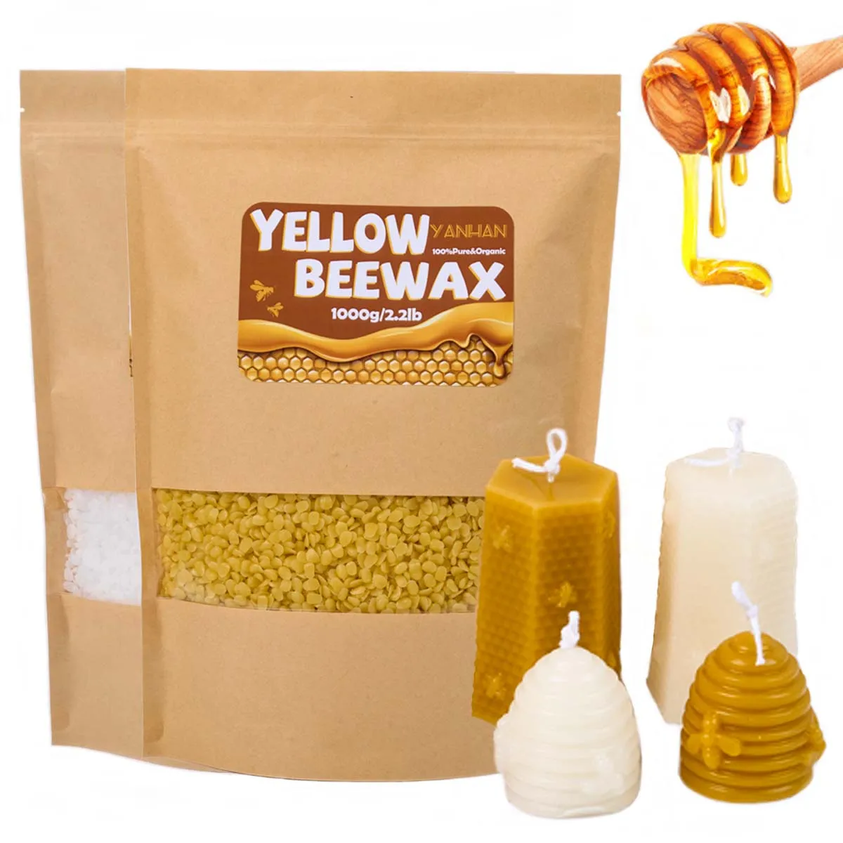 1000 g reines natürliches körniges weißes gelbes Bienenwachs DIY handgemachtes Geschenk Duftwachskerze Rohstoffe Bastelzubehör