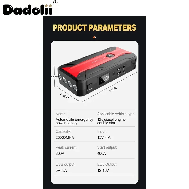 Car Jump Starter Starting Device Battery Power Bank 12V38000mAh Jumpstarter Auto Buster Emergency Booster Car Charger Jump Start