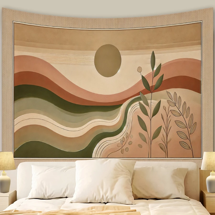 Extra Large Bohemian Abstract Geometric Tapestry Wall Decoration - Earth Color Horizontal Design, Polyester Fabric，All-season