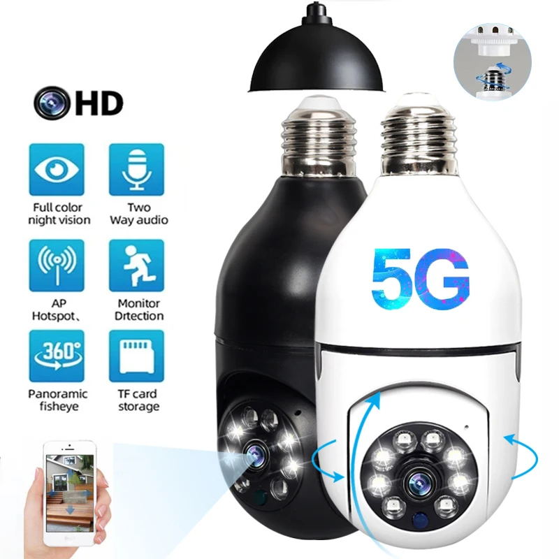 

E27 Bulb Camera 5G wifi Surveillance Camera Full Color Night Vision Automatic Human Tracking Video Security Monitor