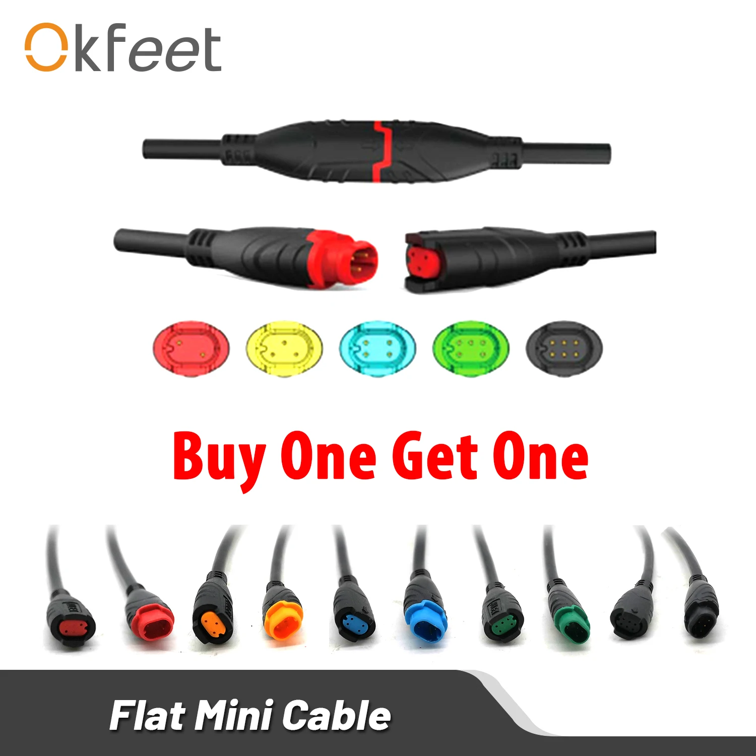 Okfeet Julet 2 3 4 5 6 Pin Flat Mini Waterproof Connector Extension Cable for Electrical Bicycle Parts