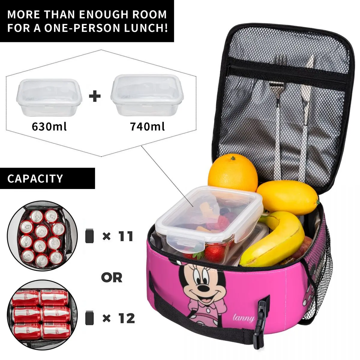 Custom Disney Mickey Mouse Minnie Insulated Lunch Bag for Outdoor Picnic Food Cartoon Portable Thermal Cooler Lunch Box Children