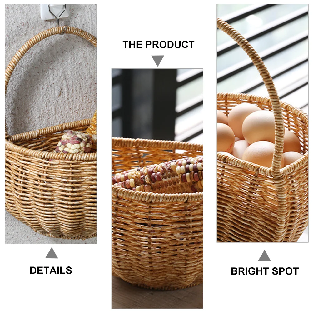 

1Pcs Plastic Flower Basket Hand-Woven Kitchen Storage Hanging Egg Container Rustic Decorative Basket Versatile Container