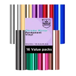 16pcs/18pcs Metallic Vinyl  Adhesive Vinyl for Cricut Machine, Mirror Metallic Permanent Vinyl Sheets for Decoration
