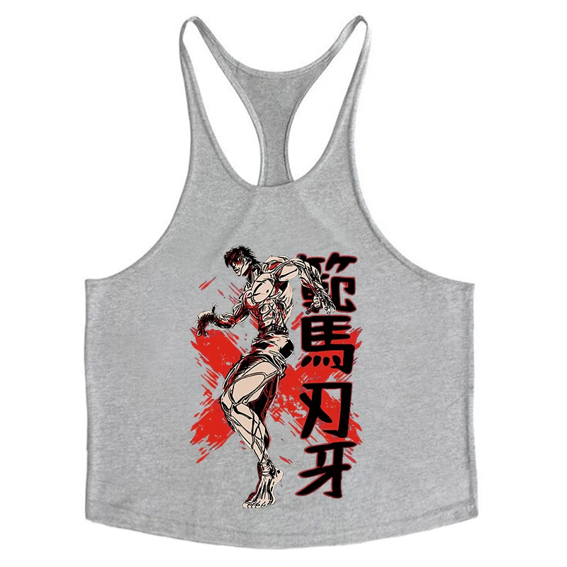 Baki Graphic Cotton Tank Tops for Men Summer Sleeveless Y-Back Vest Gym Muscle Training Athletic Workout Undershirt Activewear