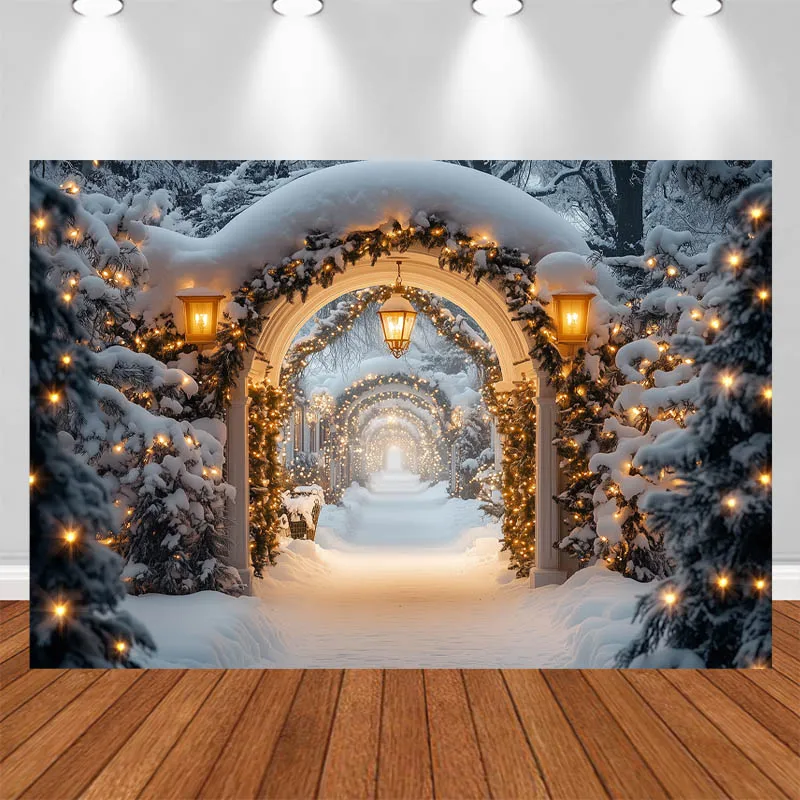 LS Xmas Photography Background Snow Lights Christmas Tree Decor Adult Kids Portrait Photo Backdrop Studio