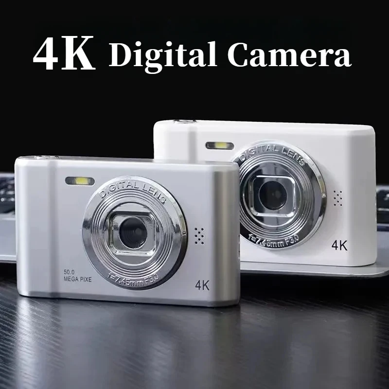Câmera Digital 50MP 4K com Tela LCD HD de 2,4 polegadas, Zoom de 16X, Câmera Mini Retro CCD de Nível Básico para Crianças, Viagens e Fotografia de Selfies