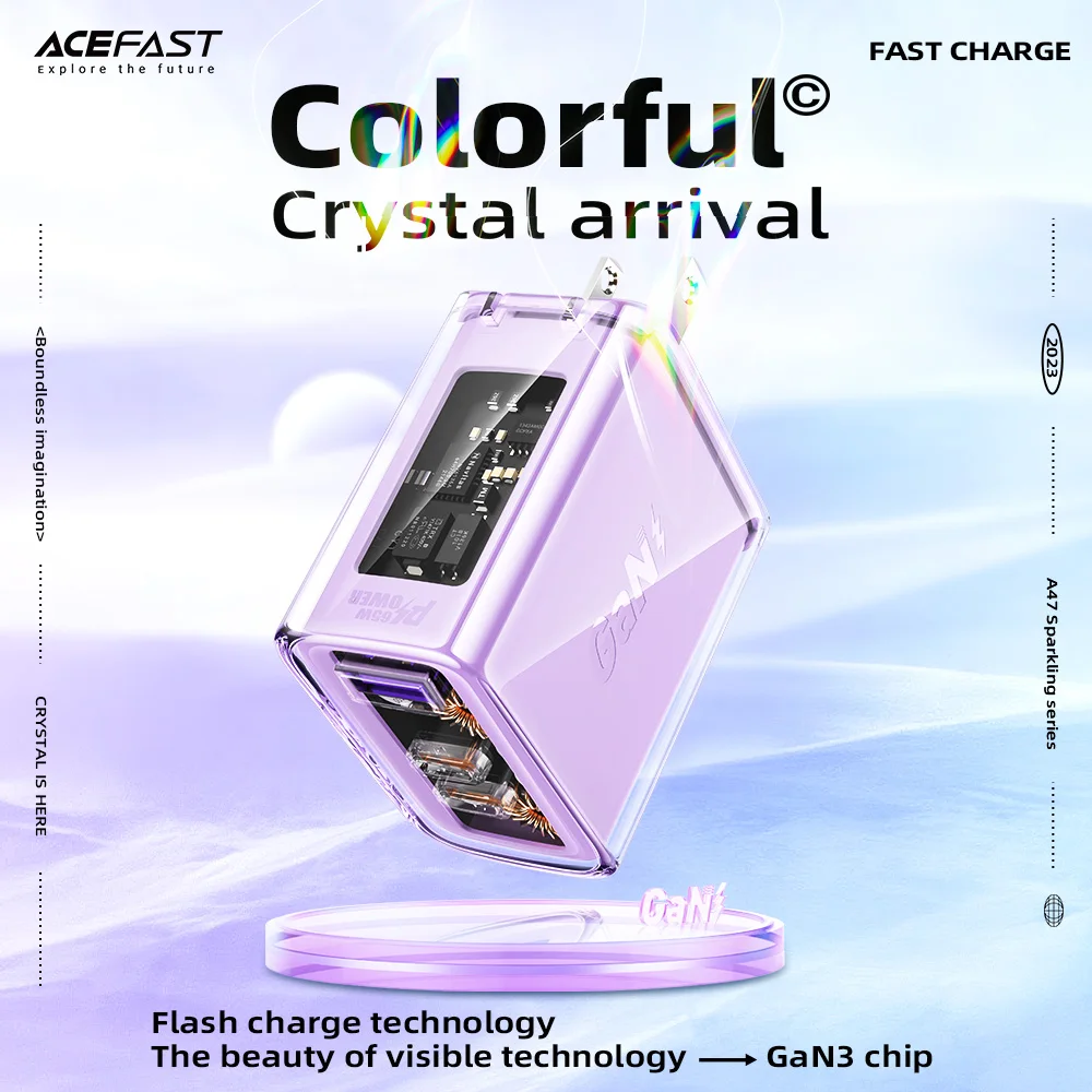 ACEFAST Crystal GaN Charger 65W Dual USB C PD Fast Charging For iPhone 17 16 Quick Charge 4.0 Charger For MacBook Laptop US Plug