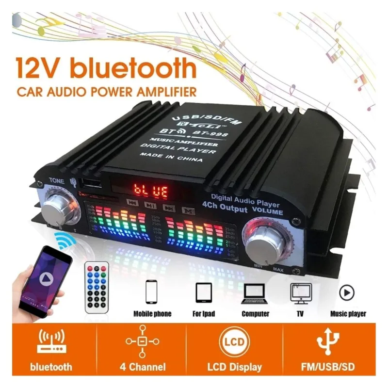الذروة الطاقة HiFi مكبر صوت رقمي 4 قناة مضخم الصوت بلوتوث مشغل الكاريوكي راديو FM دعم التحكم عن بعد 1600 واط