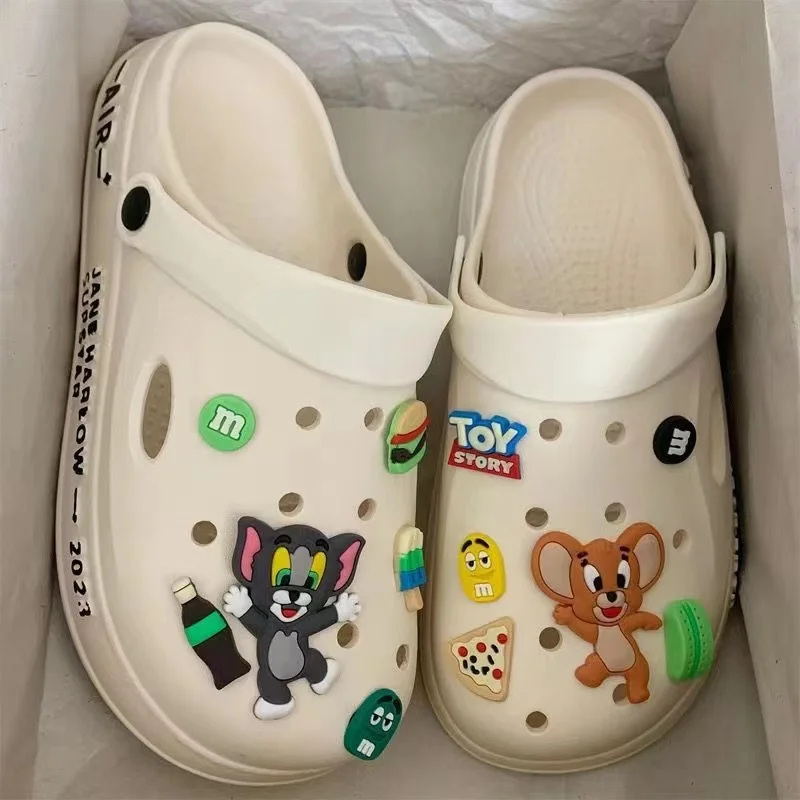 real photo cat and mouse Tom and Jerry Summer plus size Women Wear sandals Outside Crayon Shin-chan white black grey slippers