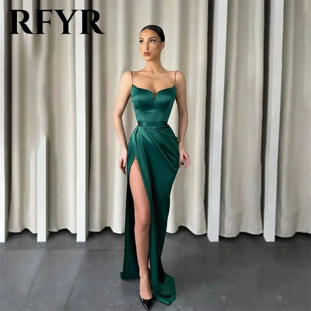 

RFYR Spaghetti Strap Evening Gown Teal Sexy Mermaid Prom Dresses V Neck Side Split فستان سهرة نسائي Floor Length Formal Dress