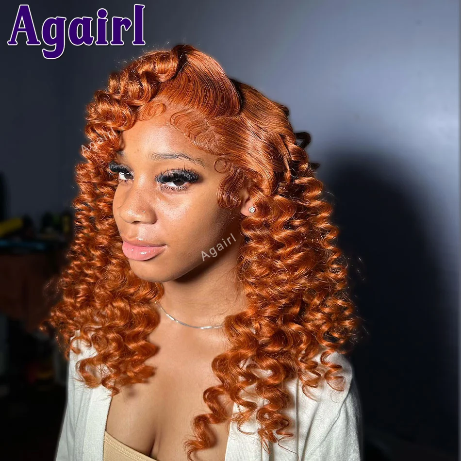 

28 30Inch Ginger Orange 6X4 Lace Closure Loose Deep Wave Human Hair Wigs Transparent 13x6 13x4 Lace Frontal Loose Curly Wig 200%