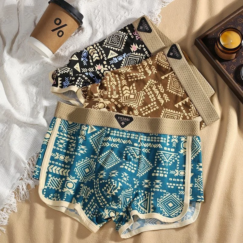 3 Pack New American Retro Ethnic Style Men's Underwear Breathable Boxer Shorts Trendy Comfortable
