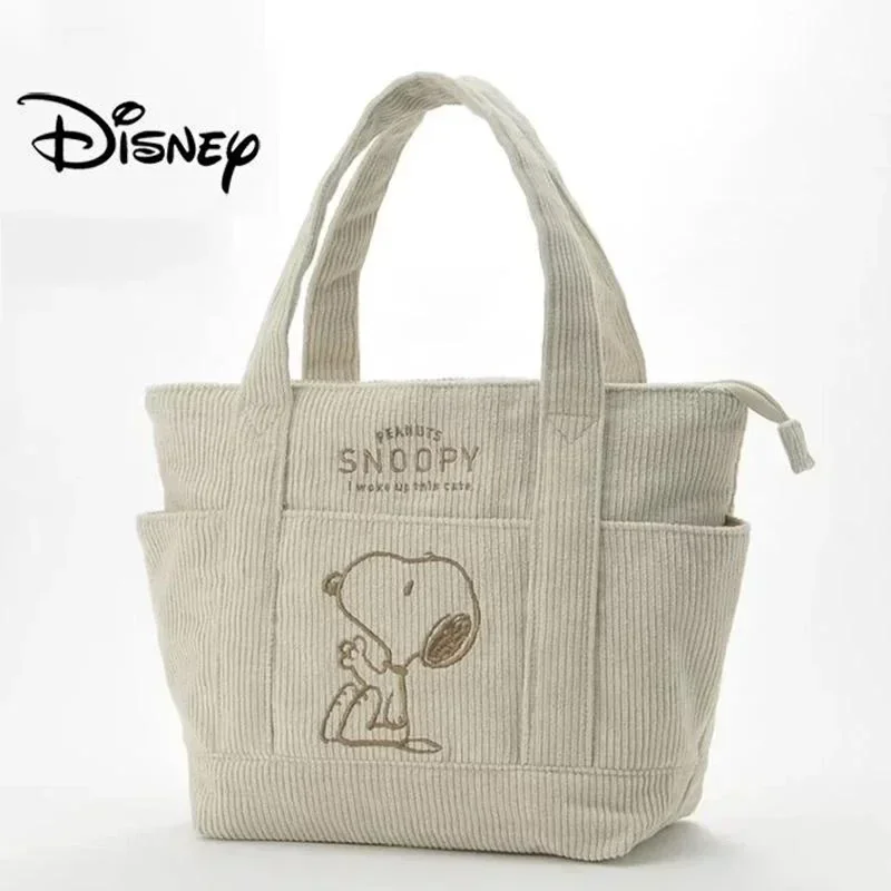 Disney Series Cute Snoopy Corduroy Tote Bag Casual Hundred Students Large Capacity Handbag Zipper Shoulder Large Bag