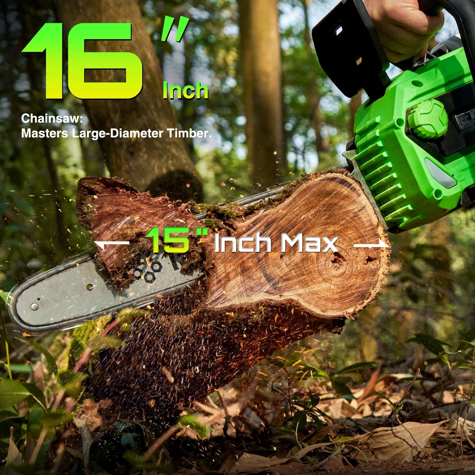 TaskStar 16 Inch Brushless Chainsaw Automatic Oiling 40V Cordless Electric Chain Saw with 2 Fast Chargers&2 5000mAh Lithium Batteries Powered Tree Cutting Logging Tool