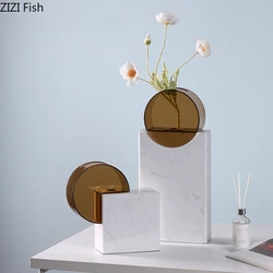Acrylic Marble Vase Flower Vessels Ornament Desktop Decorative Vases Flower Arrangement Dried Flower Vase Hydroponic Vases