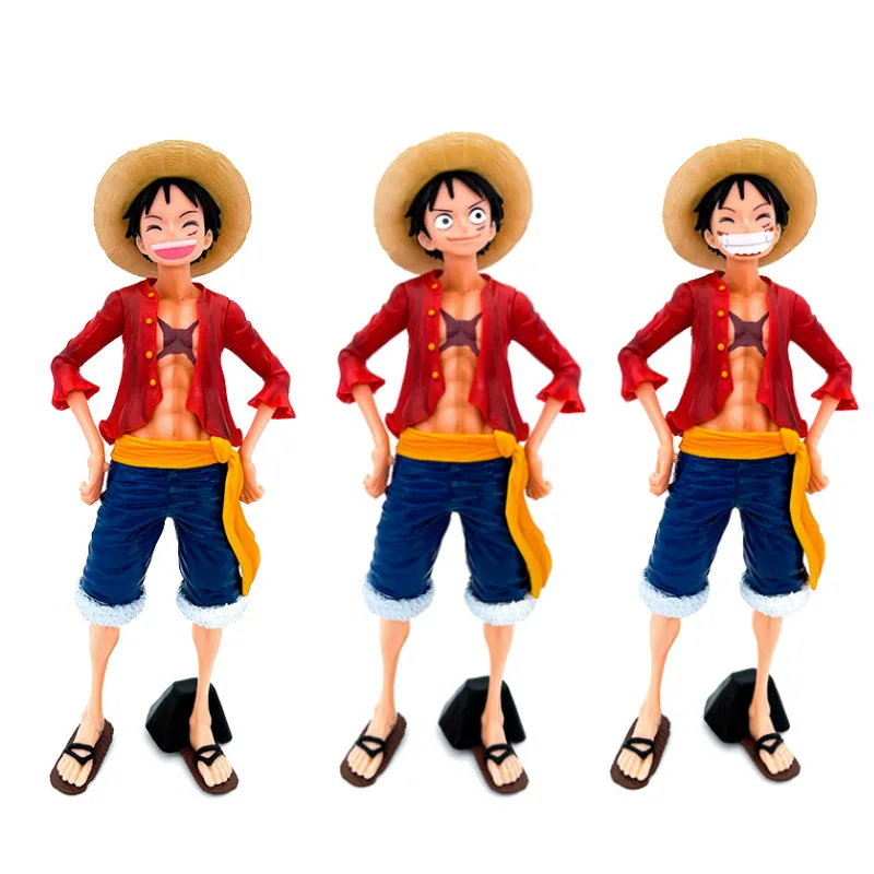 Hot 26cm One Piece Anime Confident Smiley Luffy Figure Three Form Face Changing Doll Action Model Toys Decor Kids Birthday Gift