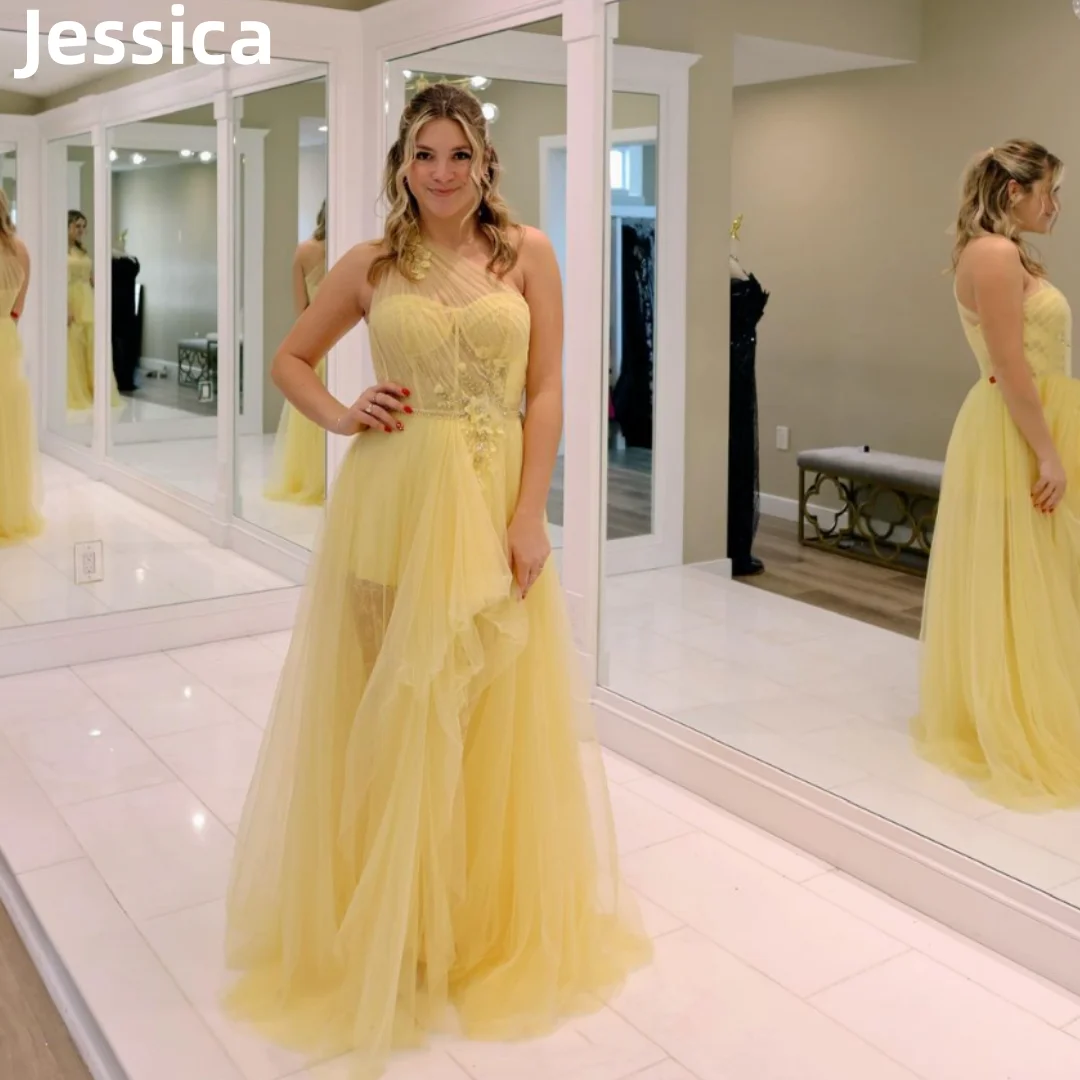 

Jessica Sweet 3D Decals Prom Dresses Tulle Fairy Yellow Evening Dresses Women's Graduation Party Dresses 2024Wedding Dress