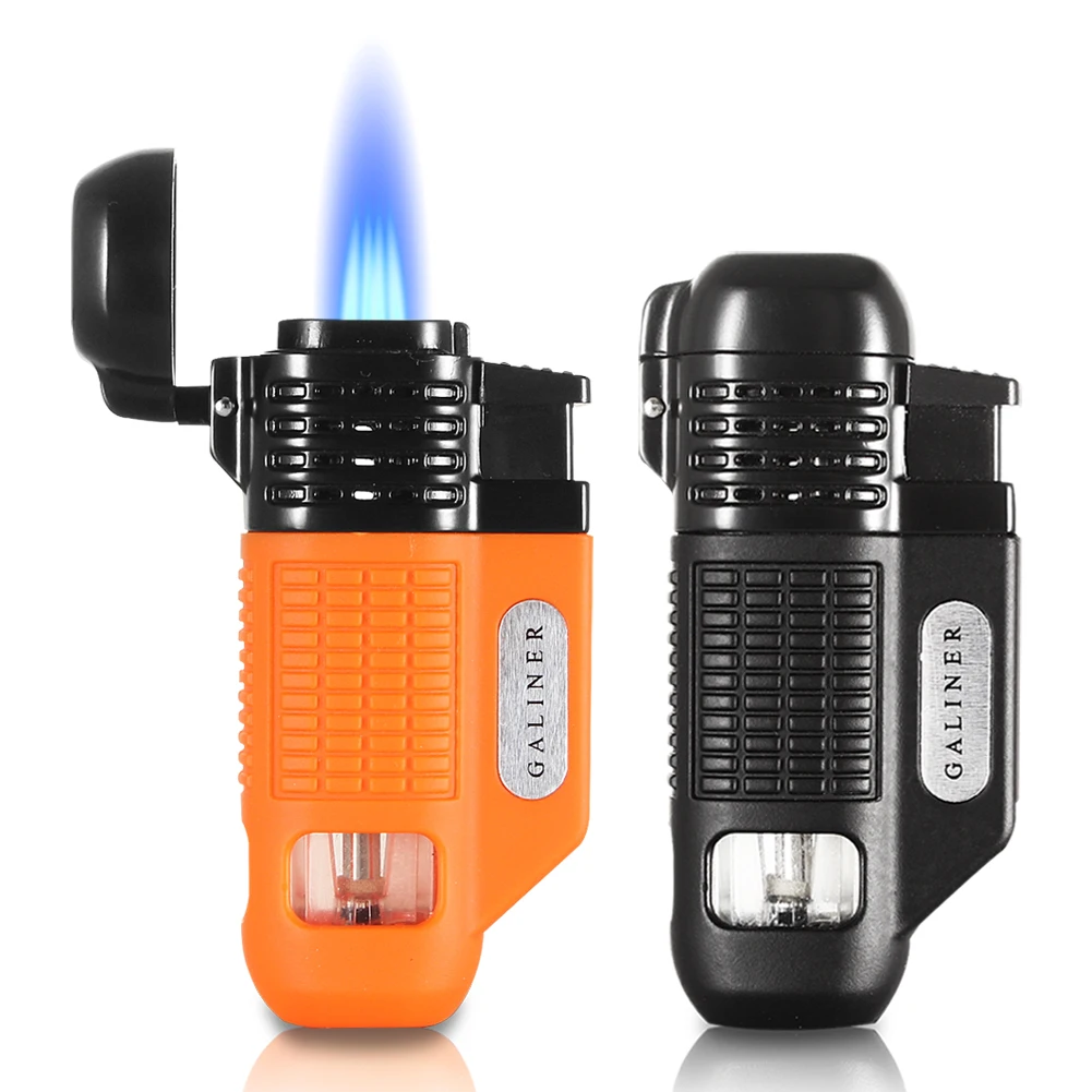 GALINER Metal Cigar Lighter Gas Butane Portable Windproof 4 Jet Torch Lighters Pocket Smoking Cigar Burner Isqueiro