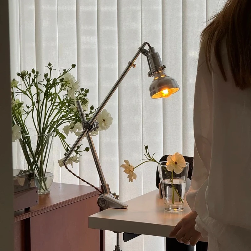 Postmodern Cast Aluminum Retro Clip-type Industrial Style Multifunction Folding Table Lamp for Study Living Room Bedroom Bedside