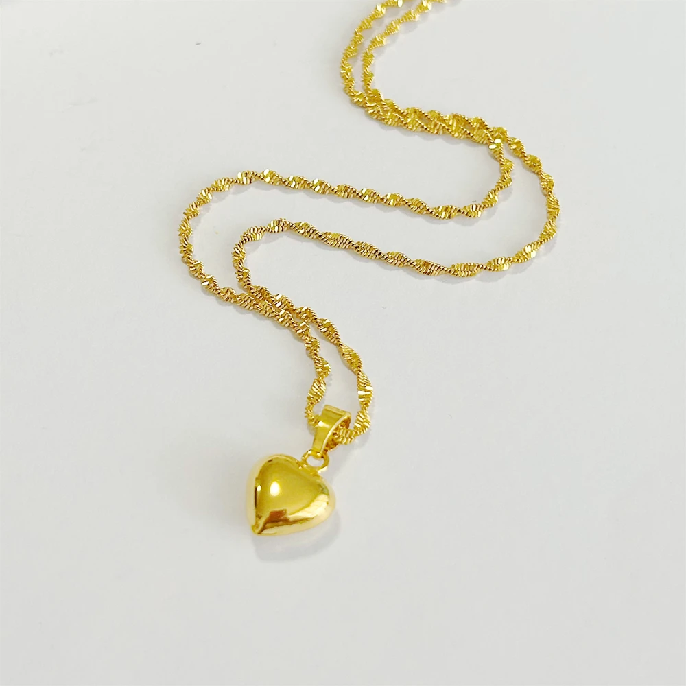 Women\'s Charm Necklaces 24k Yellow Gold Plated Heart Pendant Necklace Choker Collar Femme Trendy Jewelry Accessories Bijoux