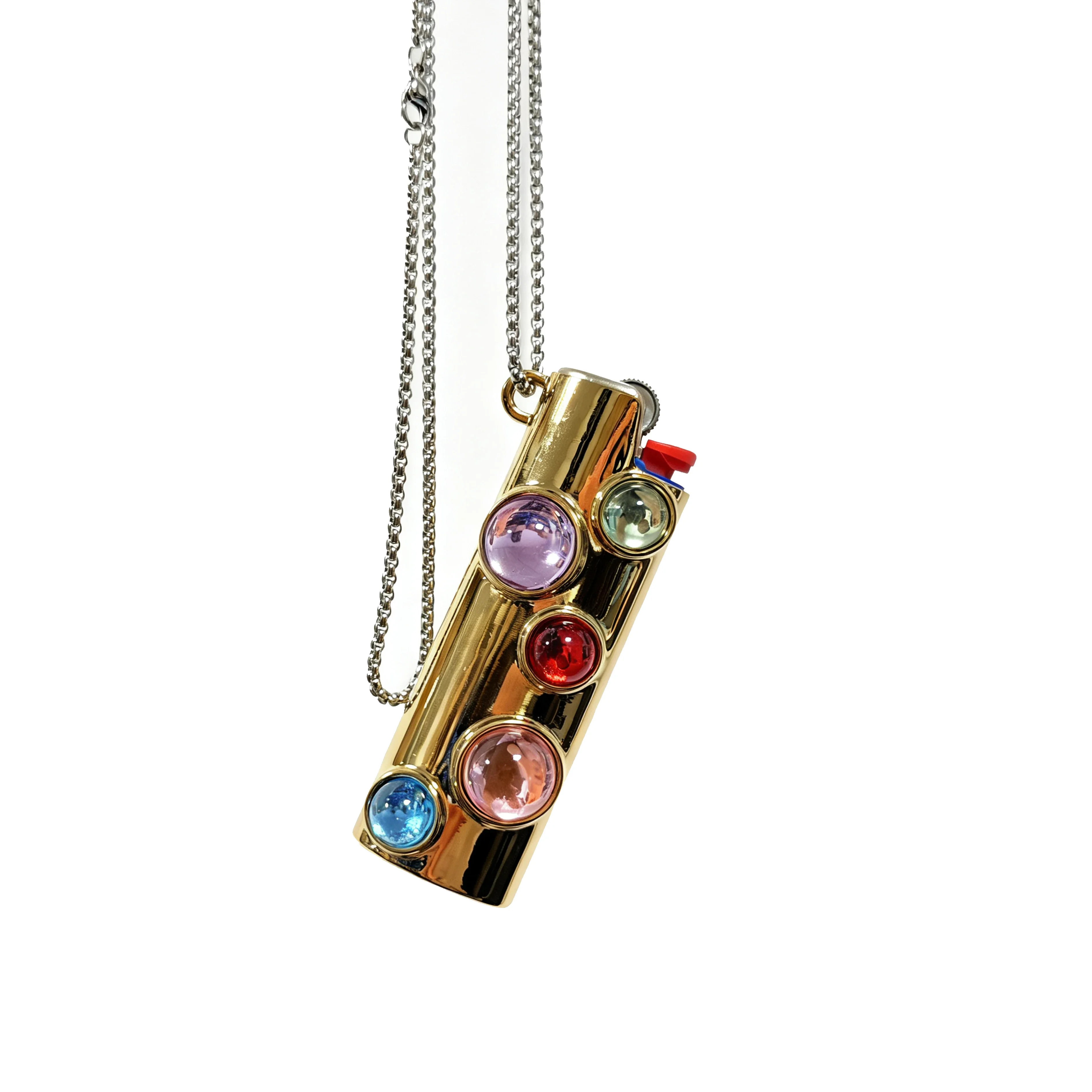 Cute Bling Rhinestone Lighter Holder Necklace for Women Decorative Metal Case Cover Compatible with Bic J6 Standard Lighter