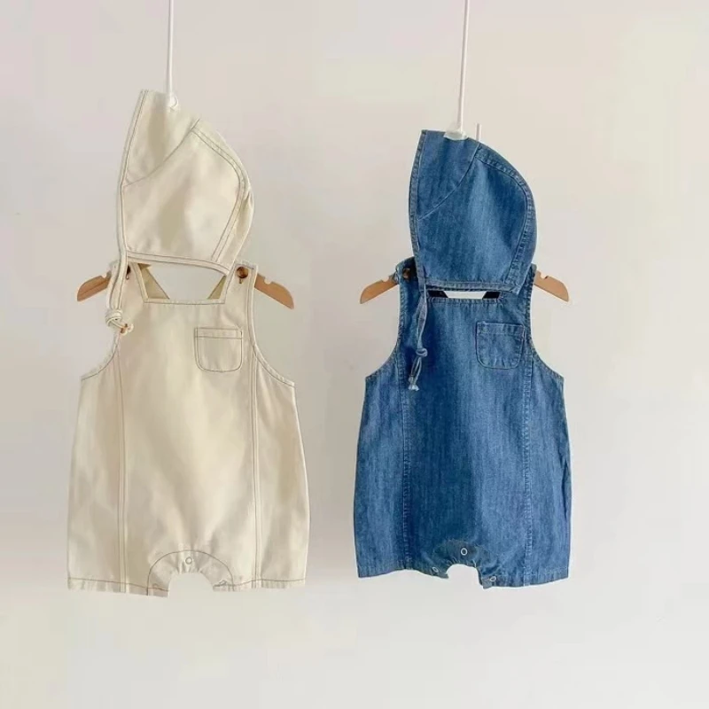 

Overalls Onesie with No-Sleeve Vest Trendy Crawler Suit for Infants And Toddlers Summer Casual Unisex Baby Denim
