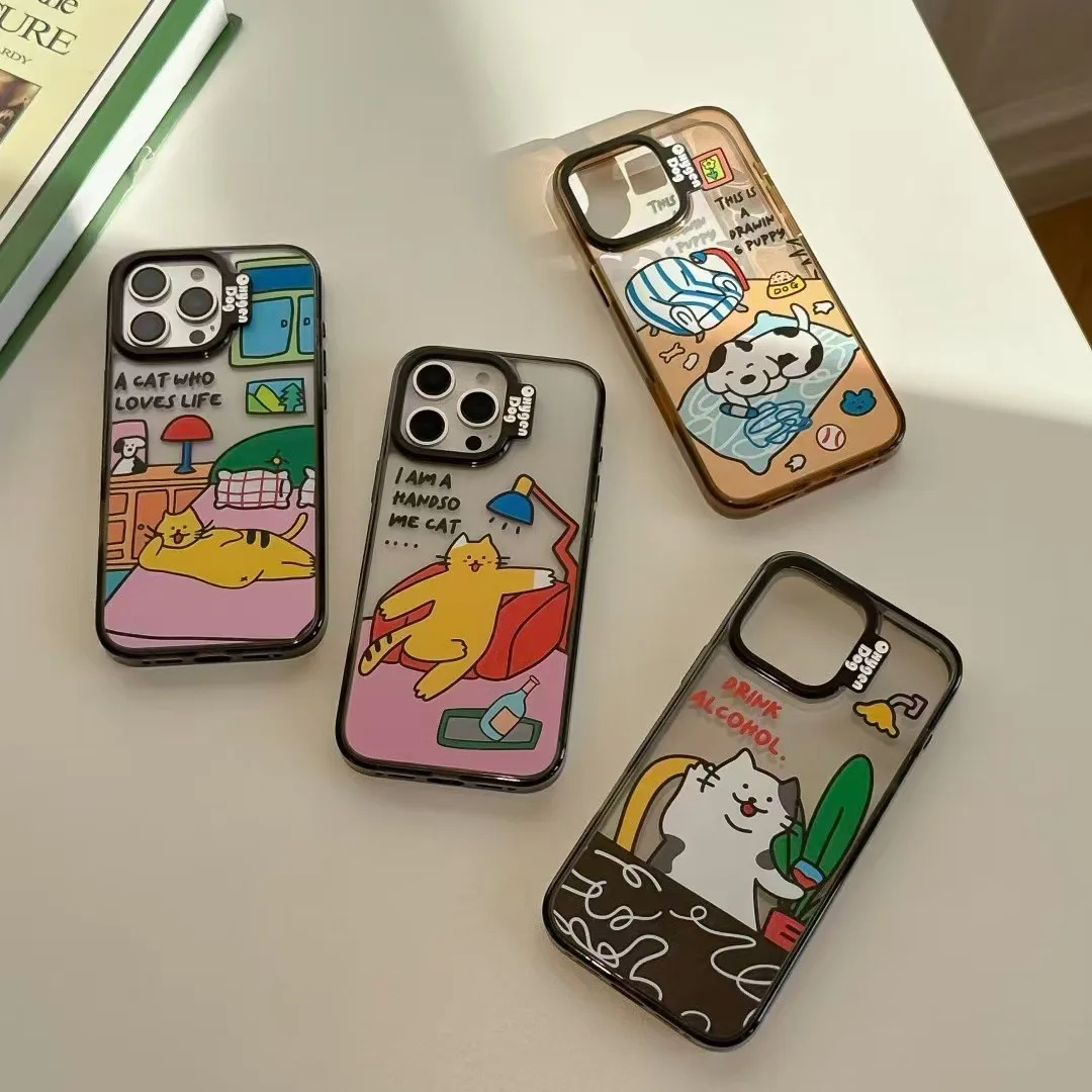 

Painted cute cartoon cat pattern, suitable for iPhone 15 Pro mobile phone case 16 Pro Ma anti-drop protective case