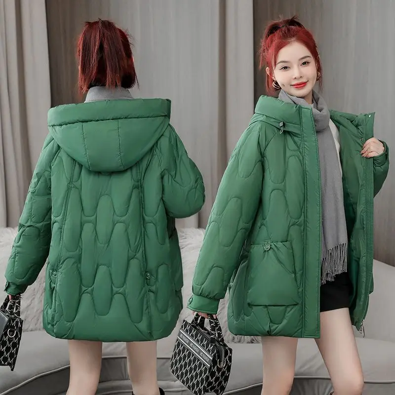 2025 New Winter Coat Women Warm Parkas Casual Cotton Padded Jackets Hooded Outwear khaki Jacket Black Loose Large Size Overcoat