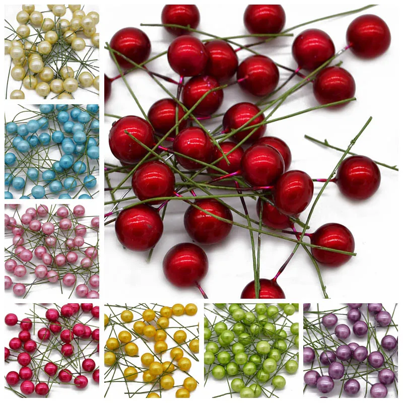 100Pcs Mini Stamen Flower Small Berries Pearl Beads DIY Craft Gift Box Decoration Christmas Noel Navidad Wedding Party Supplie