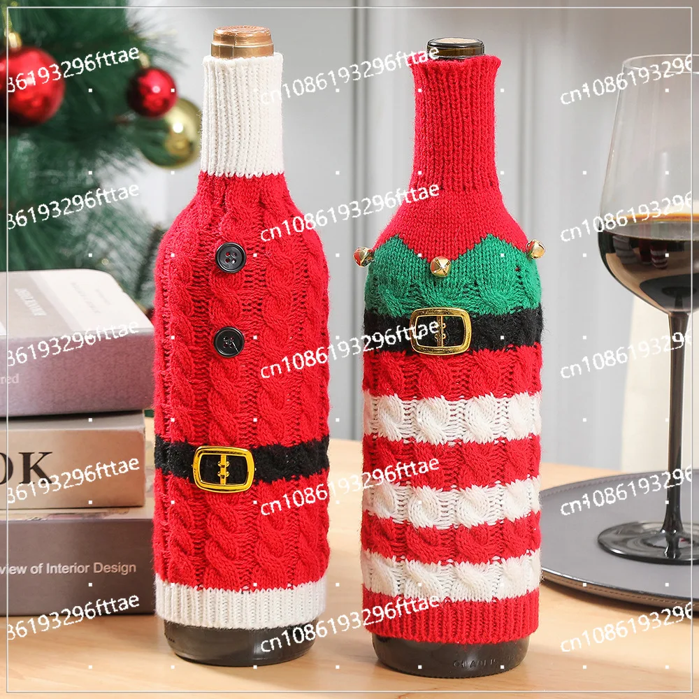 New Wine Bottle Set Christmas Day Creative Decoration Supplies Striped Knitting Kitchen Restaurant Wine Bottle Dress