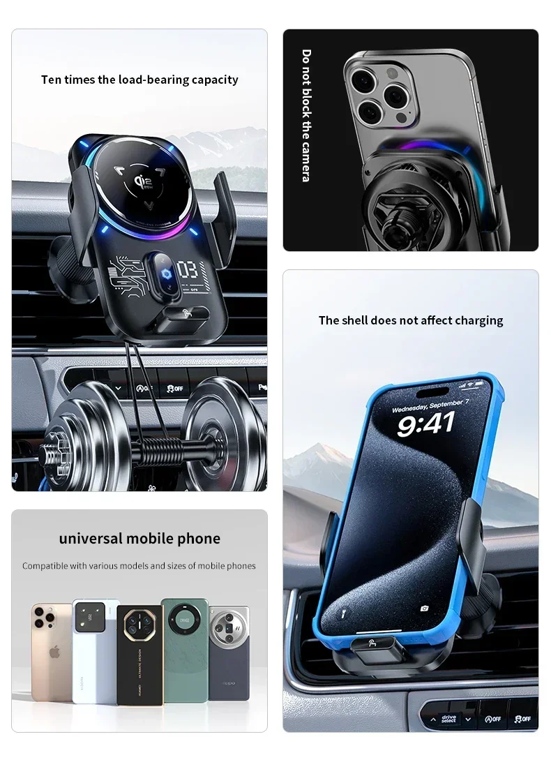 Magnetische & ICE-Kühlung RGB-Licht Qi2 25W Kabellose Ladestation Auto-Handyhalterung mit Induktion für iPhone 17 16 Samsung S26 S25 Ultra – Detail 15