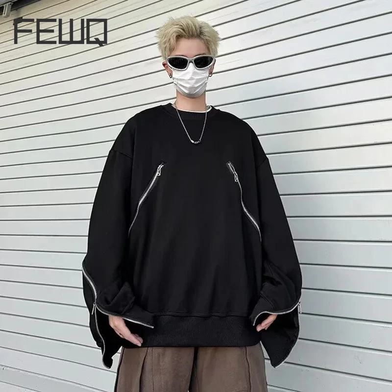 

FEWQ Men's Sweatshirts Round Collar Zipper Patchwork Solid Color New Trendy Autumn Male Pullover Tops Korean Style 2024 24E2283