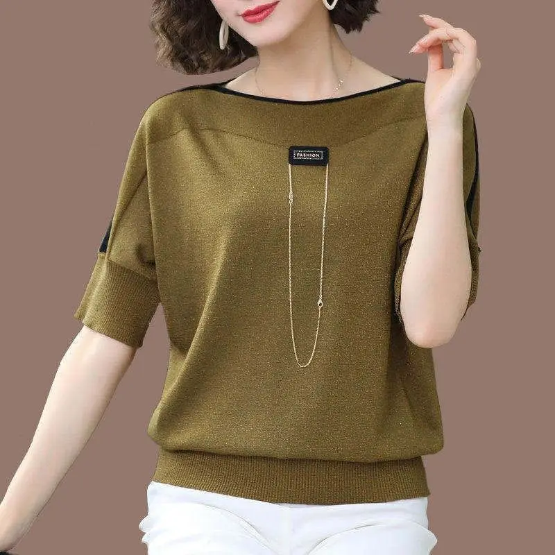 Big Size Fashion Women Short Sleeve Knitted T-shirt Korean Clothing Summer New Tees All-match Loose Female Basic Casual Tops 6XL