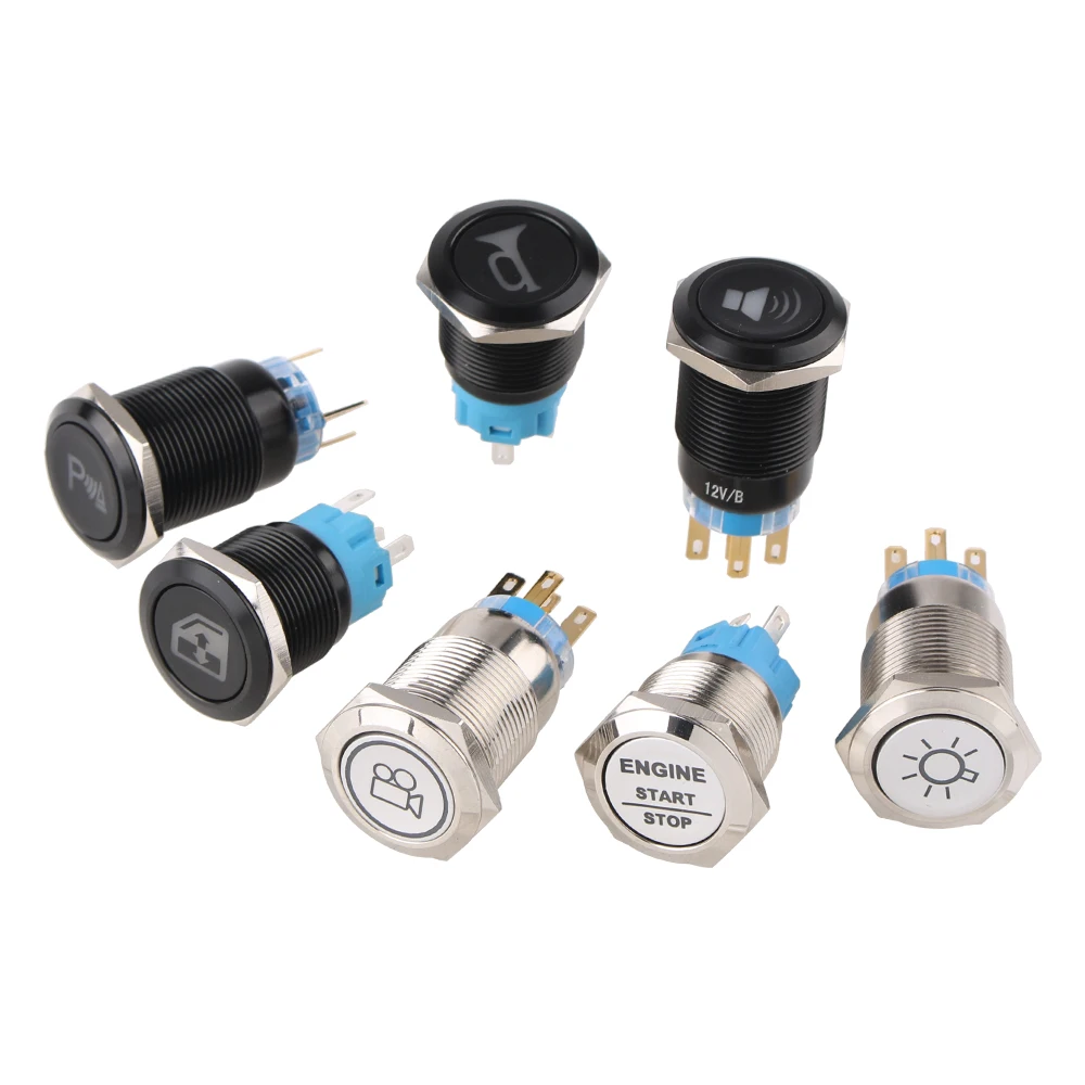 19mm Anpassung Taste Metall Messing Rhodium Überzug Push Button Schalter Ring Lampe Fett Runde Rast/Momentary Fans Licht