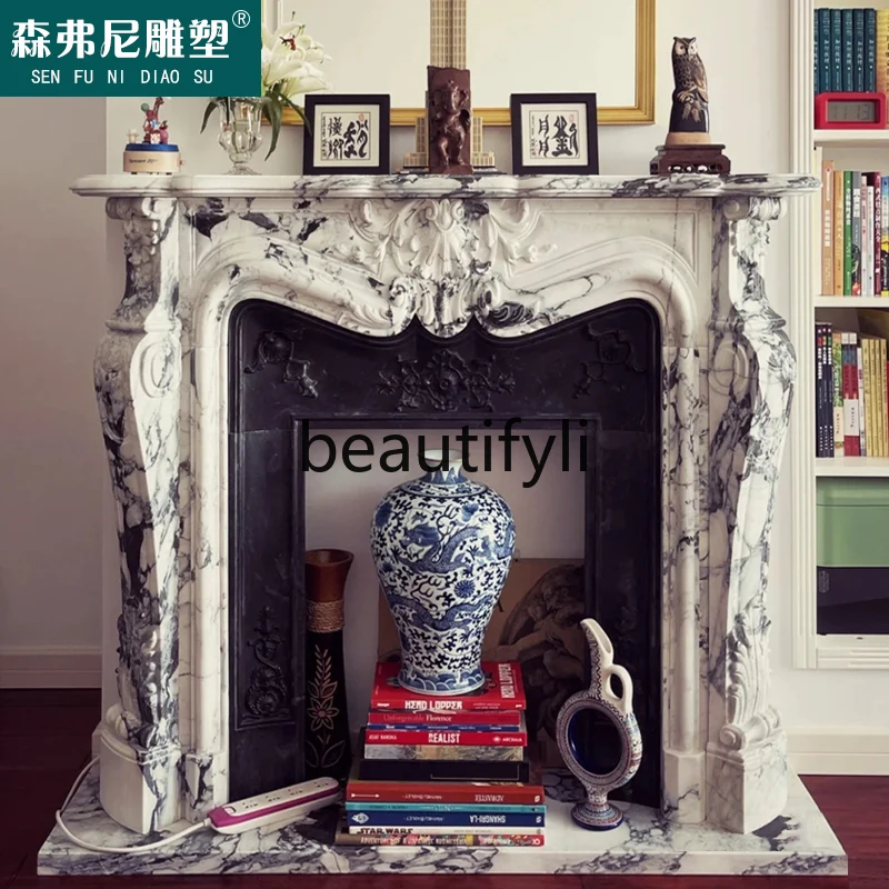 

Natural stone fireplace interior decoration large flower white fireplace European stone carving fireplace